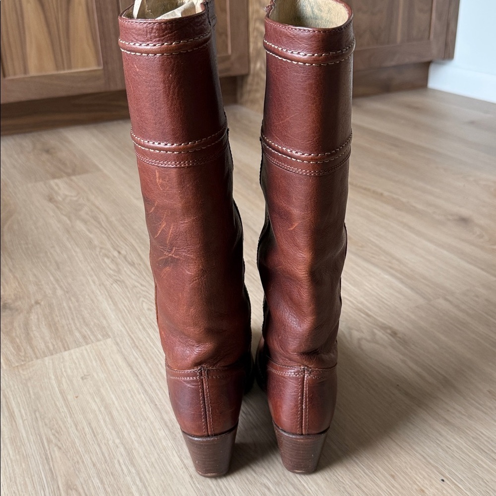 Frye Jane Stitch Leather Boots Campus Heel Sz 7 B - Picture 3 of 7
